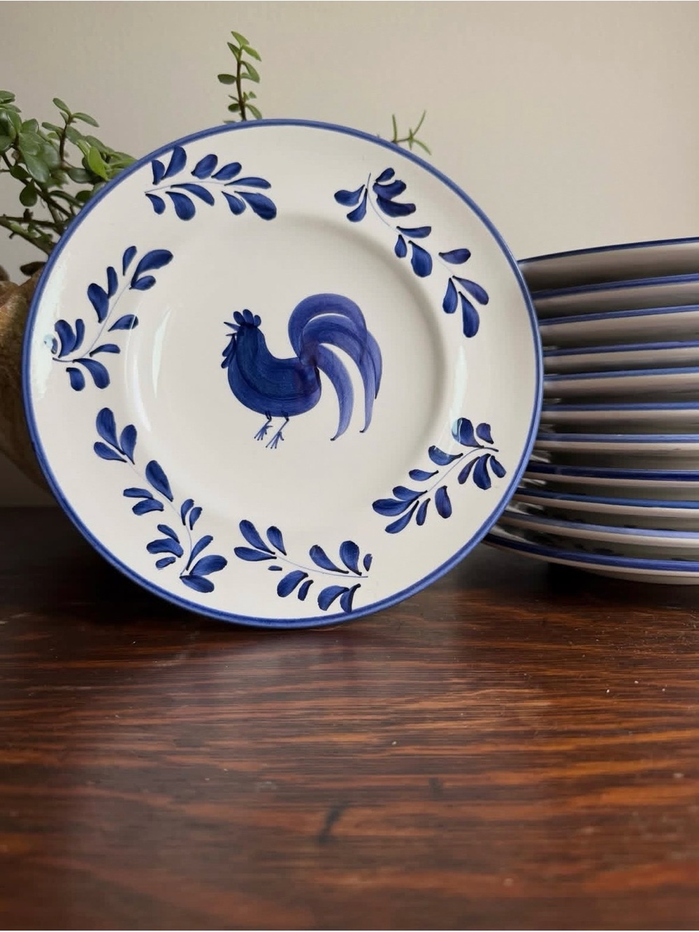 MarketPlace Blue Rooster Ceramic Dinner Plate - Blue Accent